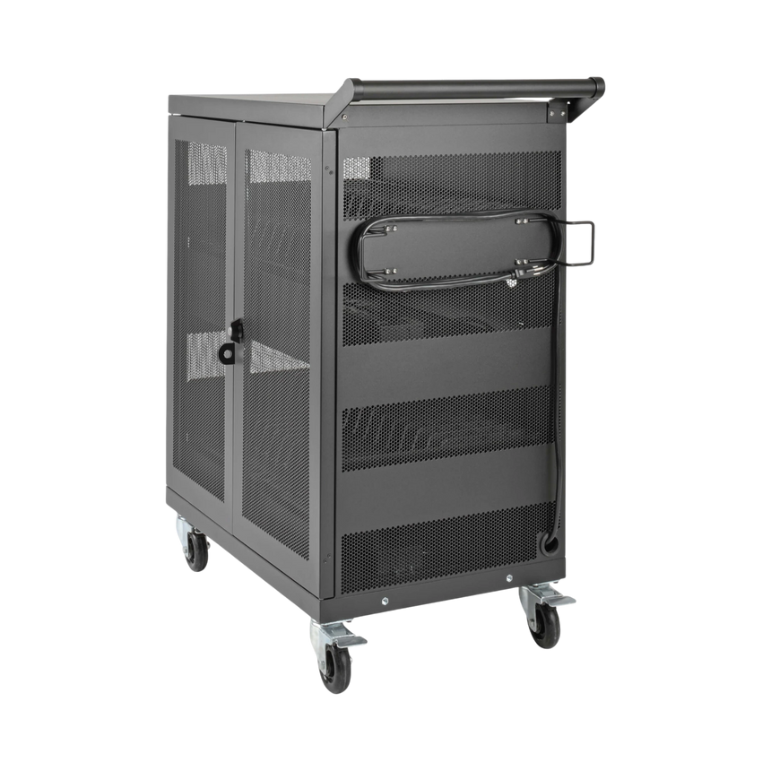 Tripp Lite Multi-Device Charging Cart, 32 AC Outlets, Chromebooks and Laptops, Wall-Mount Option, Black — Being Shipped