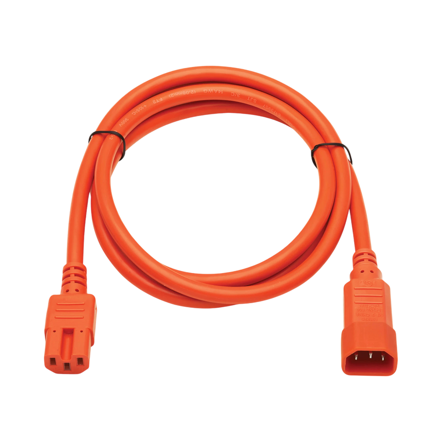 Tripp Lite Power Cord C14 to C15, Heavy-Duty, 15A, 250V, 14 AWG, 6 ft. (1.83 m), Orange — Being Shipped