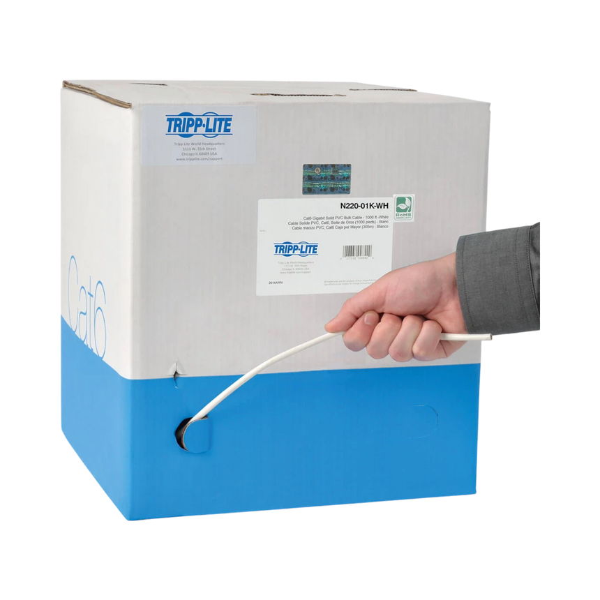 Tripp Lite Cat6 Gigabit Bulk UTP Stranded 24 AWG CMR PVC Cable, White, 1000 ft. (304.8 m) TAA — Being Shipped