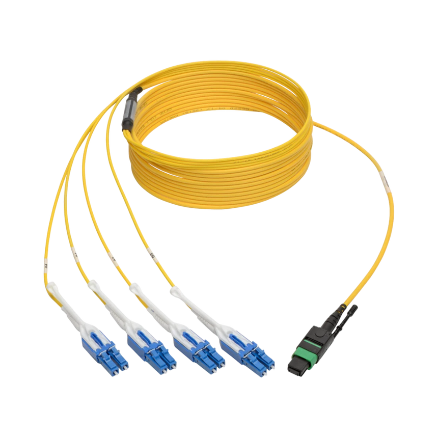 Tripp Lite MTP/MPO (APC) to 4xLC (UPC) Singlemode Breakout Patch Cable, 40/100 GbE, QSFP+ 40GBASE-PLR4, Plenum, Yellow, 5 m (16 ft.) — Being Shipped