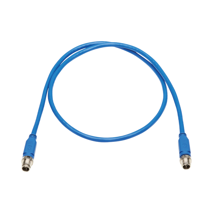 Tripp Lite M12 X-Code Cat6 1G UTP CMR-LP Ethernet Cable (M/M), IP68, PoE, Blue, 1 m (3.3 ft.), TAA — Being Shipped