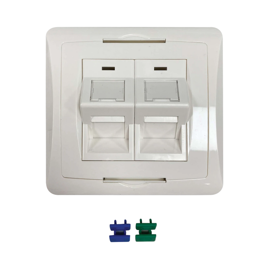 Tripp Lite 2-Port UK-Style Wall Plate, Unloaded Shuttered Angled Module, White, TAA — Being Shipped