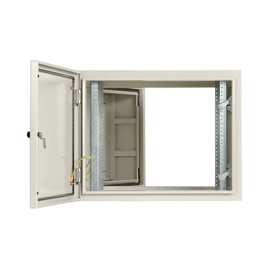 Tripp Lite SmartRack Industrial Enclosure with Lock, NEMA 4, Wall Mount, Metal Construction, Hinged Back, 28 in. Depth, 9U, Gray — Being Shipped