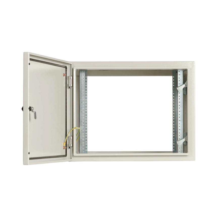 Tripp Lite SmartRack Industrial Enclosure with Lock, NEMA 4, Wall Mount, Metal Construction, Hinged Back, 28 in. Depth, 9U, Gray — Being Shipped