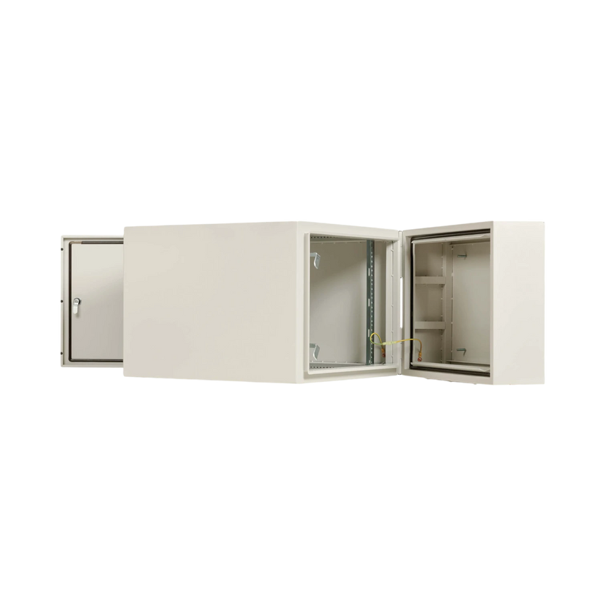 Tripp Lite SmartRack Industrial Enclosure with Lock, NEMA 4, Wall Mount, Metal Construction, Hinged Back, 32 in. Depth, 9U, Gray — Being Shipped