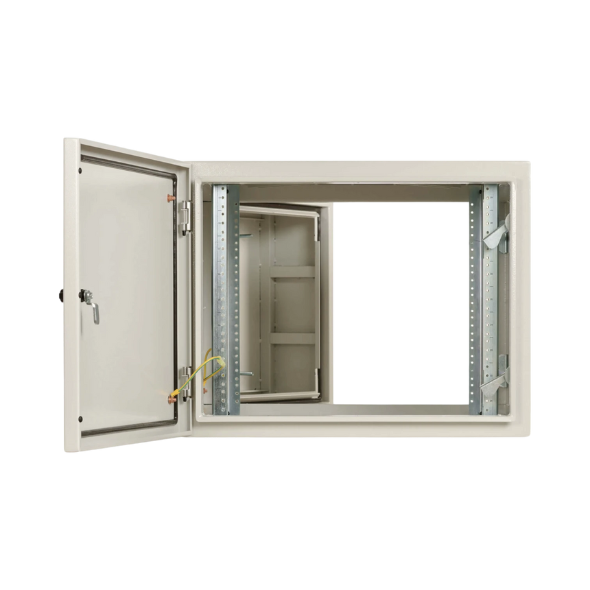 Tripp Lite SmartRack Industrial Enclosure with Lock, NEMA 4, Wall Mount, Metal Construction, Hinged Back, 32 in. Depth, 9U, Gray — Being Shipped
