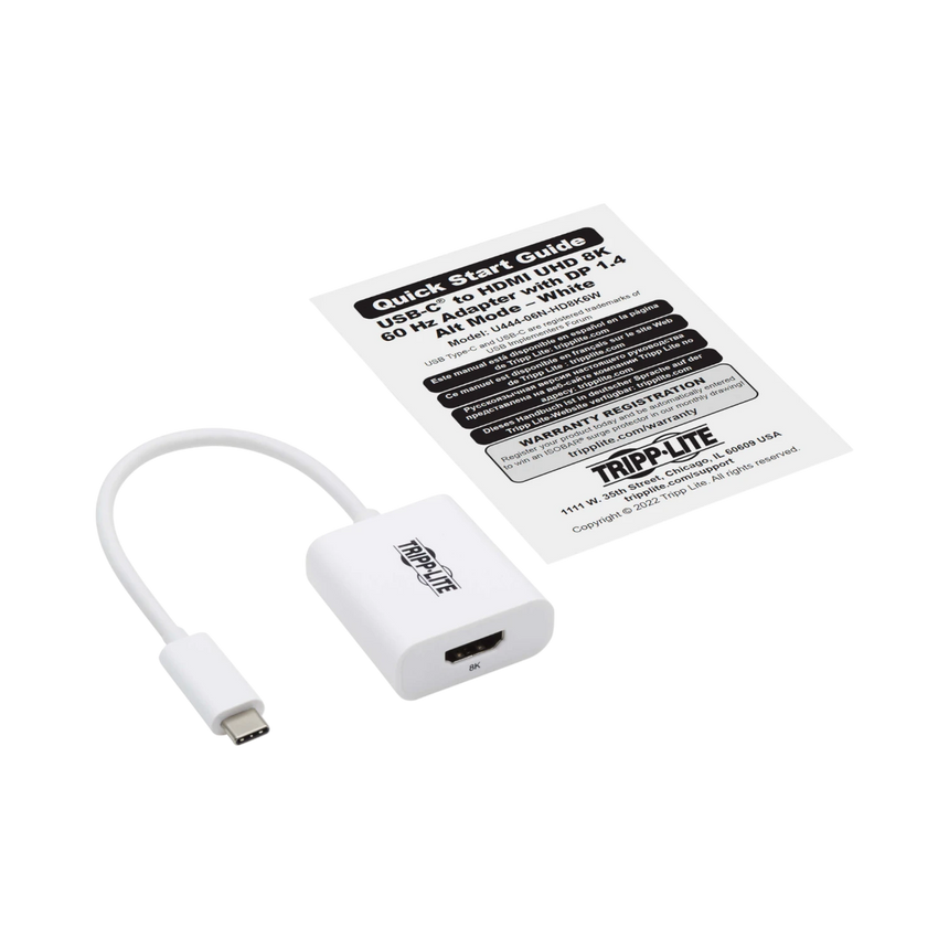 Tripp Lite USB-C to HDMI Adapter (M/F), 8K 60 Hz, HDR, 4:4:4, HDCP 2.3, White — Being Shipped