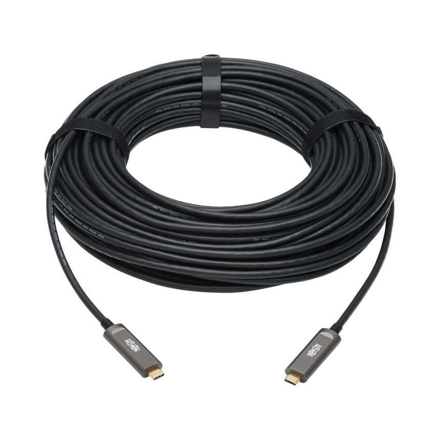 Tripp Lite USB-C AOC Cable (M/M), USB 3.2 Gen 2 (10 Gbps) Plenum-Rated Fiber Active Optical Cable, Data Only, Black, 30 m (98 ft.) — Being Shipped
