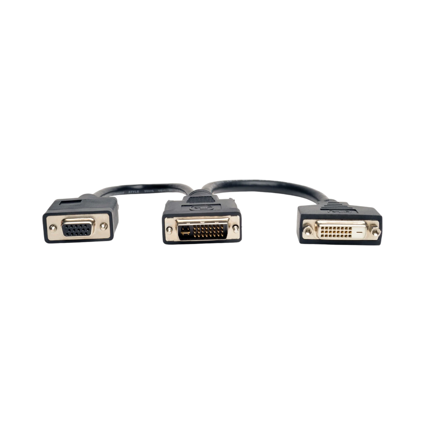 Tripp Lite DVI Y Splitter Cable, Digital and VGA Monitors (DVI-I M to DVI-D F and HD15 F) 6-in. (15.24 cm) — Being Shipped
