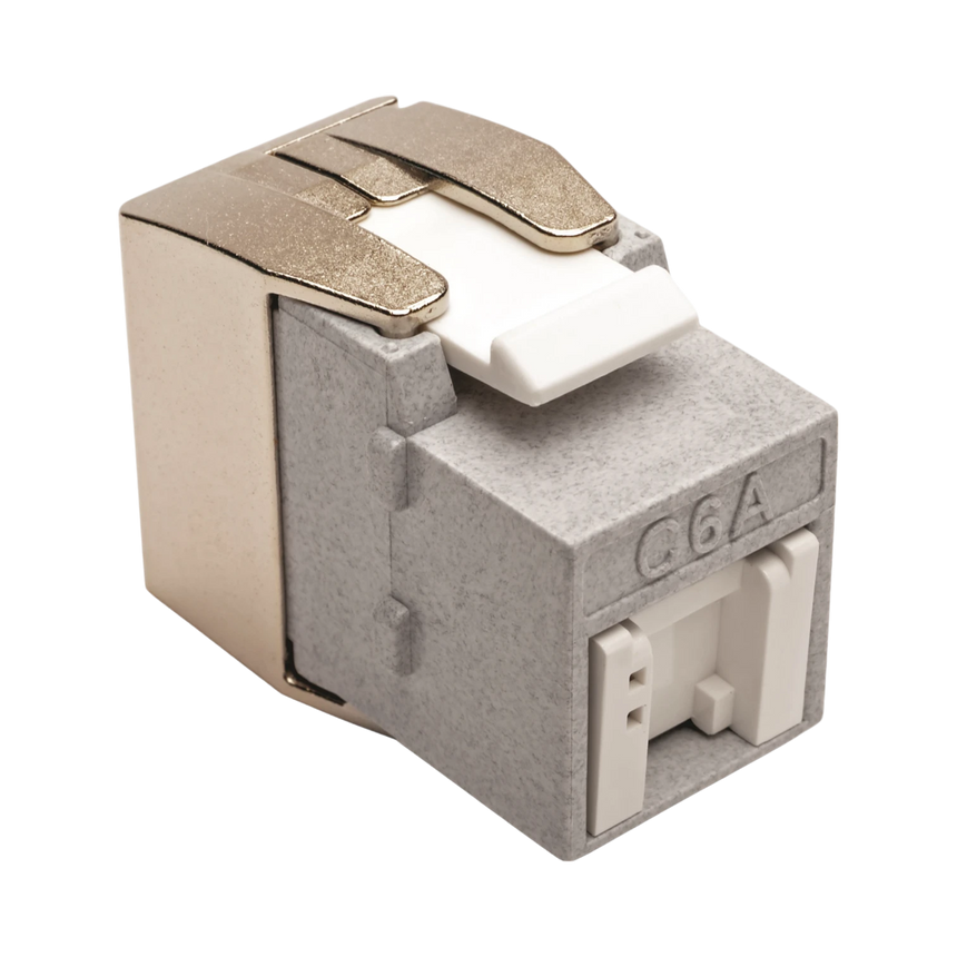 Tripp Lite Toolless Cat6a Keystone Jack, PoE/PoE+ Compliant, Shuttered, Gray, TAA — Being Shipped