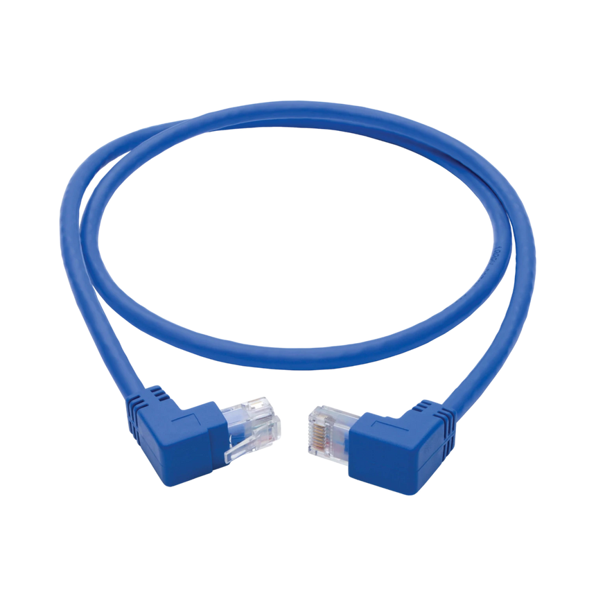 Tripp Lite Up/Down-Angle Cat6 Gigabit Molded UTP Ethernet Cable (RJ45 Up-Angle M to RJ45 Down-Angle M), Blue, 3 ft. (0.91 m) — Being Shipped