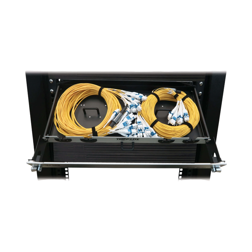 Tripp Lite Preloaded Fiber Panel, 1U, 2x (12x LC/LC Duplex M/M) 24F Trunk Cables, OS2 Singlemode, 20 m (65.6 ft.) — Being Shipped