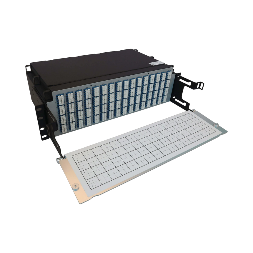 Tripp Lite Preloaded Fiber Patch Panel, 3U, 64x (12F MTP/MPO-APC to 4x LC Duplex F/F) 8F Trunk Cables, OS2 Singlemode, 3 m (9.8 ft.) — Being Shipped