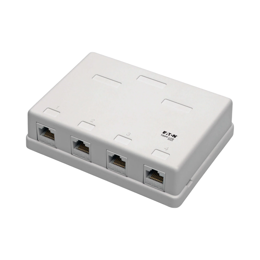 Tripp Lite Pre-Configured Unshielded Cat6 4-Port Surface-Mount Box, 110 IDC, RJ45, White — Being Shipped