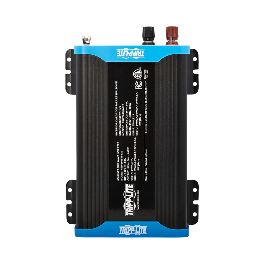Tripp Lite 600W Light-Duty Compact Power Inverter, 2x 5-15R, USB Charging, Pure Sine Wave — Being Shipped