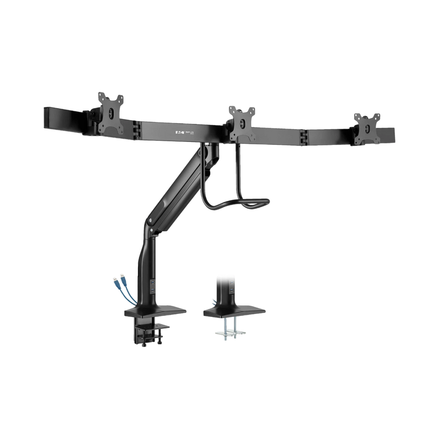 Tripp Lite Safe-IT Precision-Placement Triple-Display Desk Clamp/Grommet with premium gas spring arm and Antimicrobial Tape for 17" to 32" Displays — Being Shipped