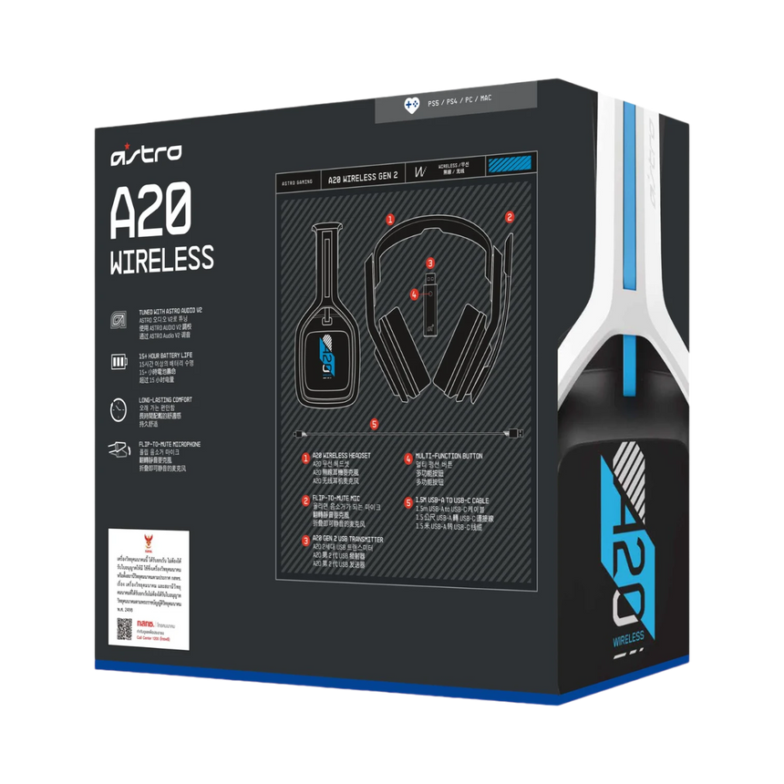 Logitech ASTRO Gaming A20 Wireless Gaming Headset for PlayStation 4 & 5 (Black/White/Blue) — Being Shipped