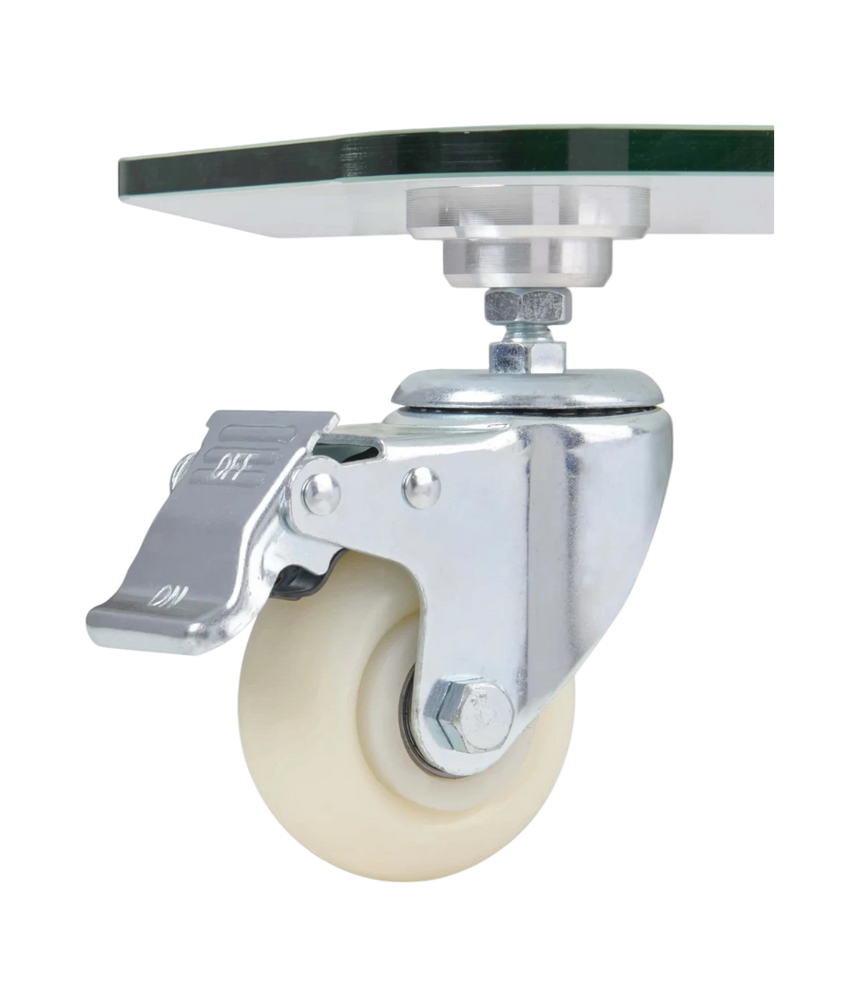 Tripp Lite Premier Rolling TV Cart for 37" to 70" Displays, Frosted Glass Base and Shelf, Locking Casters, White — Being Shipped