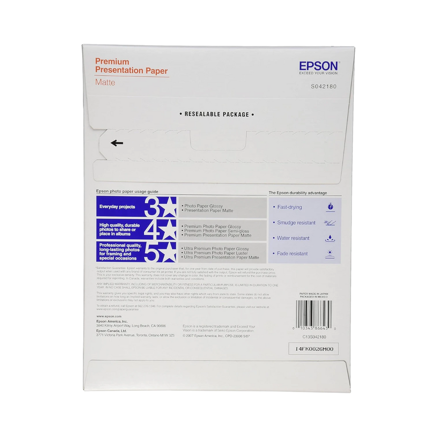 Epson Premium Presentation Paper Matte (8.5 x 11", 100 Sheets) — Being Shipped