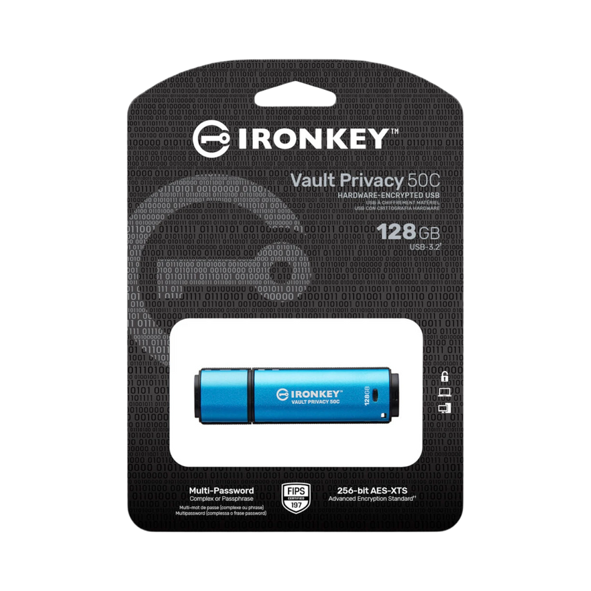 Kingston IronKey Vault Privacy 50 Series USB-C 128GB Flash Drive (Blue) — Being Shipped