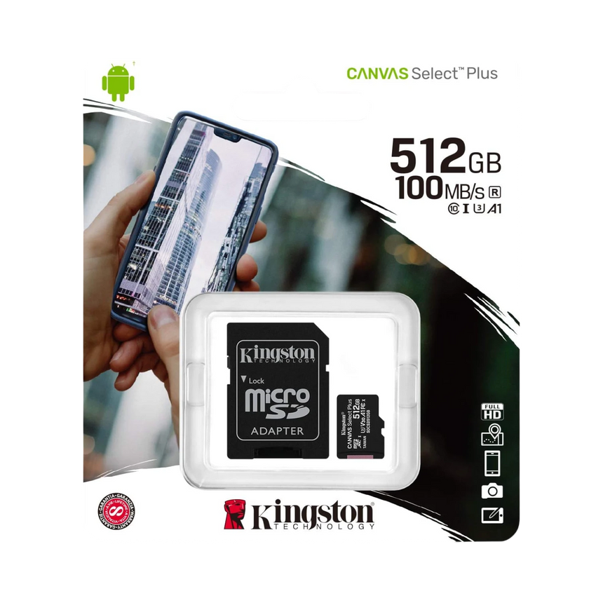 Kingston Canvas Select Plus 512GB UHS-I microSDXC Memory Card with SD Adapter — Being Shipped