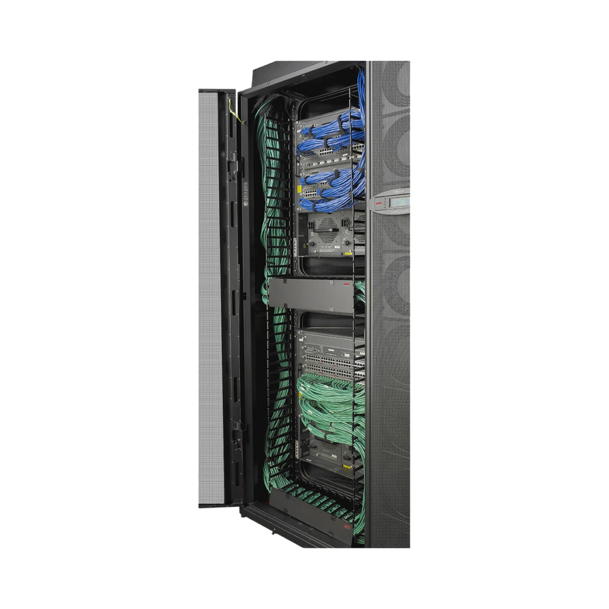APC NetShelter SX, Networking Rack Enclosure, 42U, Black, 1991H x 750W x 1070D mm with Casters, Feet, Vertical Cable Managers, Side Panels — Being Shipped