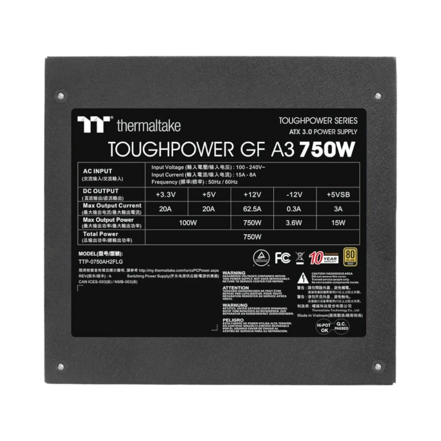 Thermaltake ToughPower GF A3 80 PLUS Gold 750W Power Supply — Being Shipped