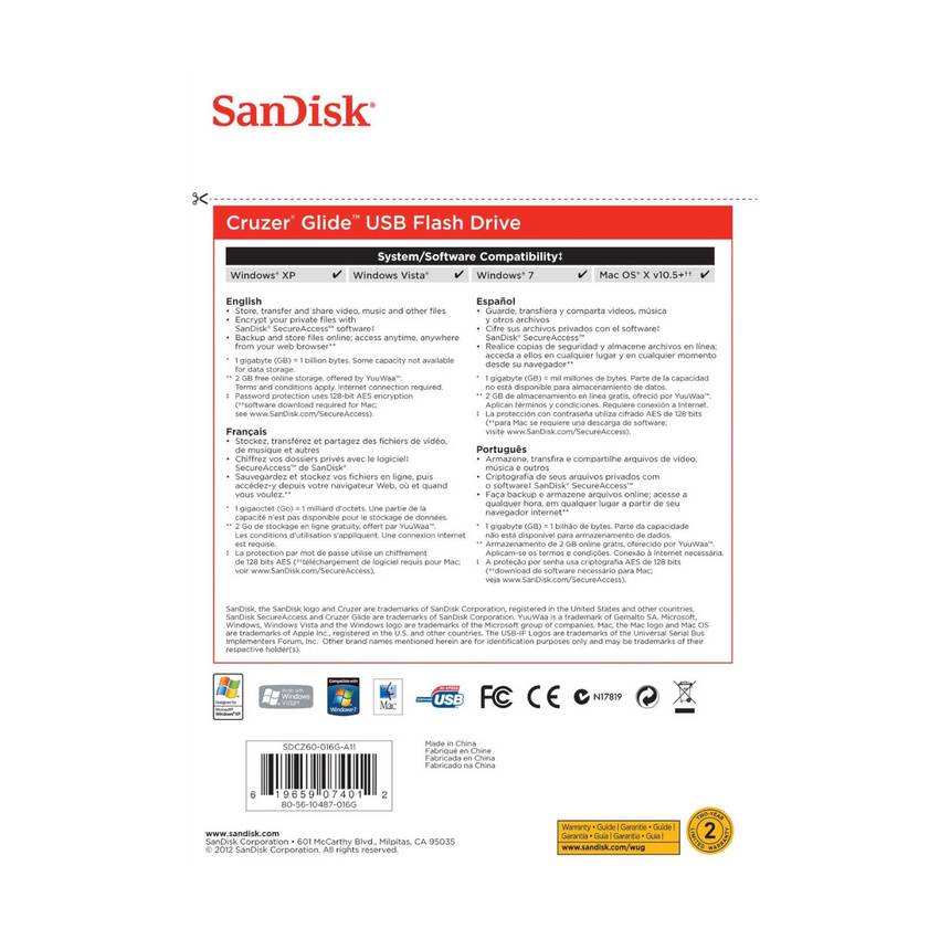 SanDisk Cruzer Glide 16GB USB 2.0 Flash Drive — Being Shipped