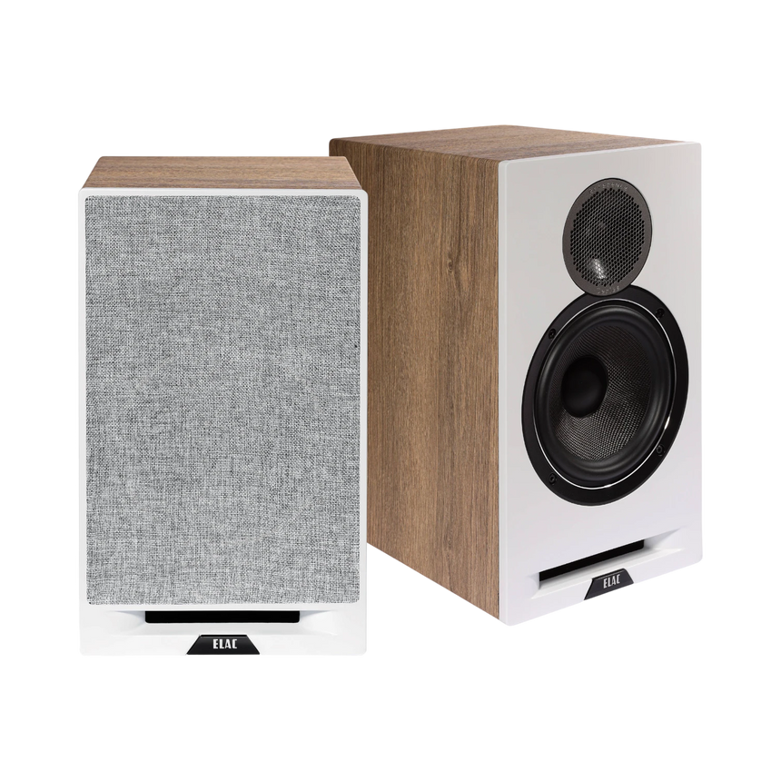 ELAC Debut Reference Two-Way Bookshelf Pair Speaker (White Baffle, Oak Cabinet) — Being Shipped