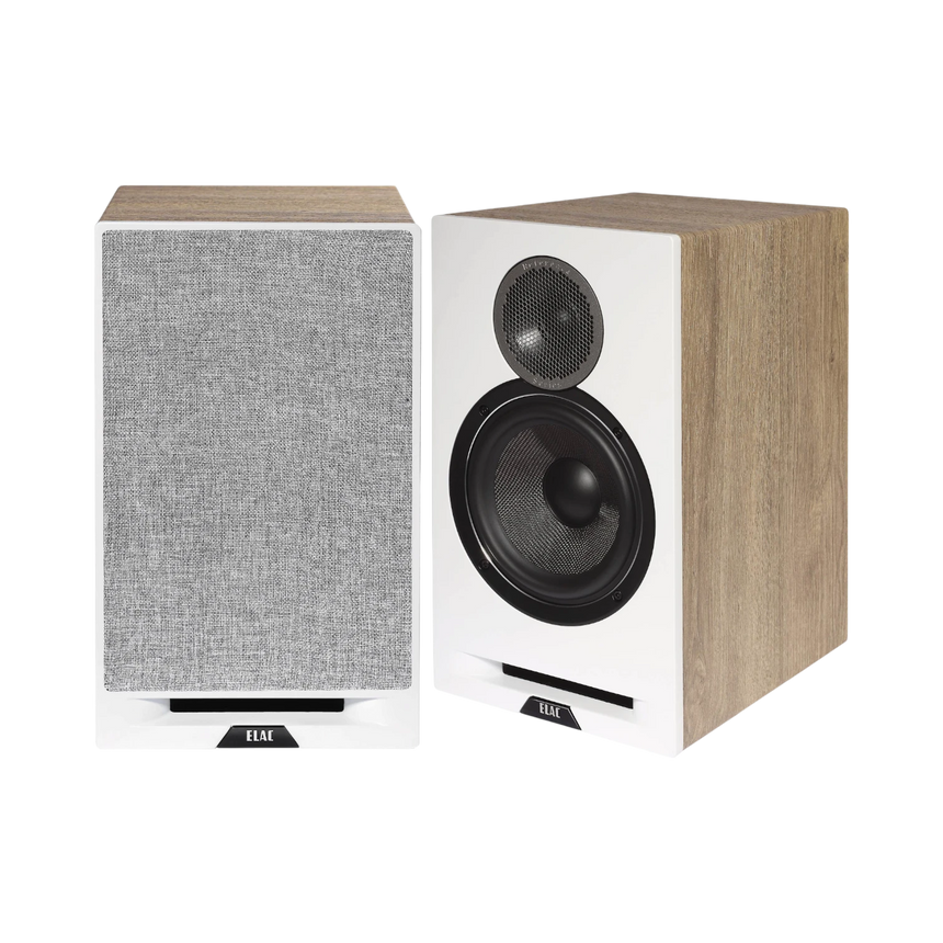 ELAC Debut Reference Two-Way Bookshelf Pair Speaker (White Baffle, Oak Cabinet) — Being Shipped