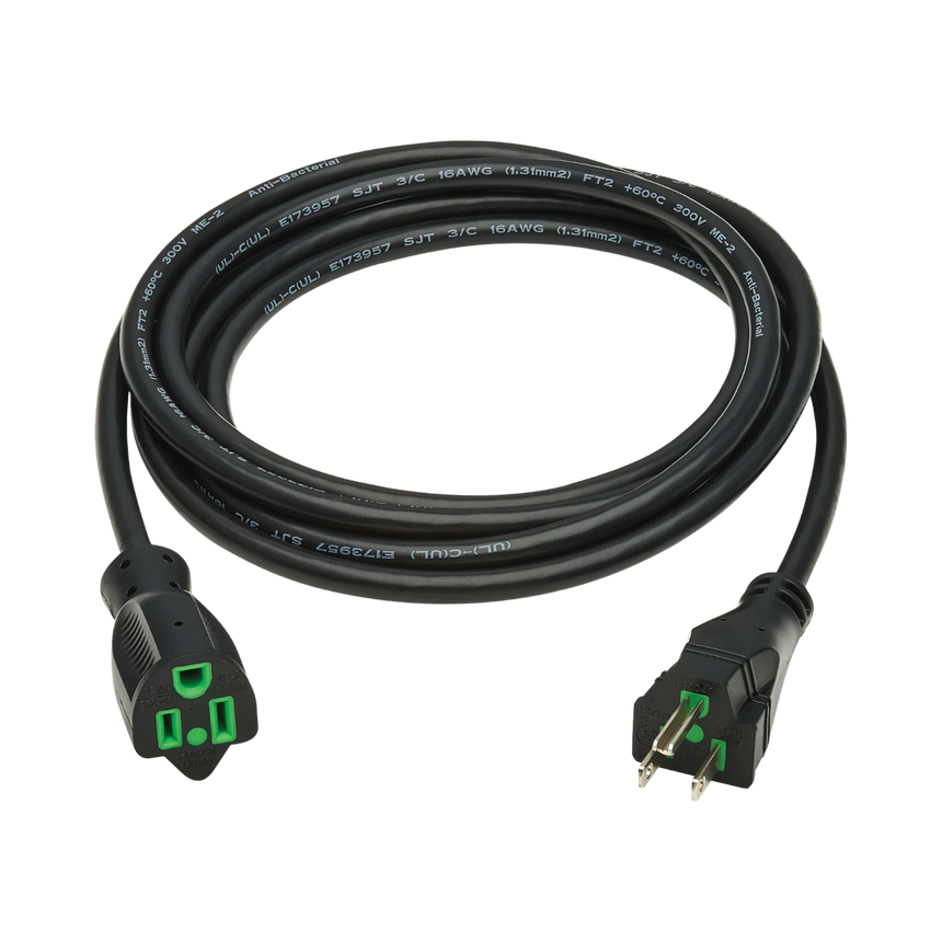 Tripp Lite Safe-IT Antibacterial Hospital-Grade Extension Cord, 5-15P to 5-15R, 13A, 125V, 16 AWG, Black, 6ft — Being Shipped