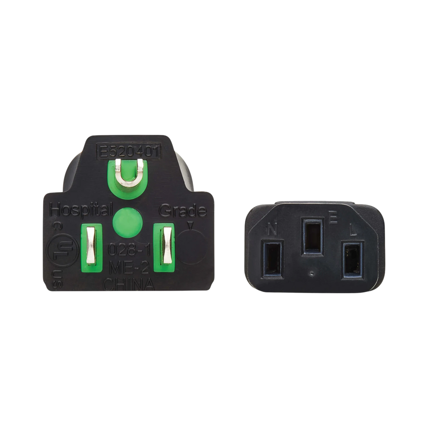 Tripp Lite Safe-IT Antibacterial Hospital-Grade Power Cord, 5-15P to C13, 13A, 125V, 16 AWG, Black, 8ft — Being Shipped