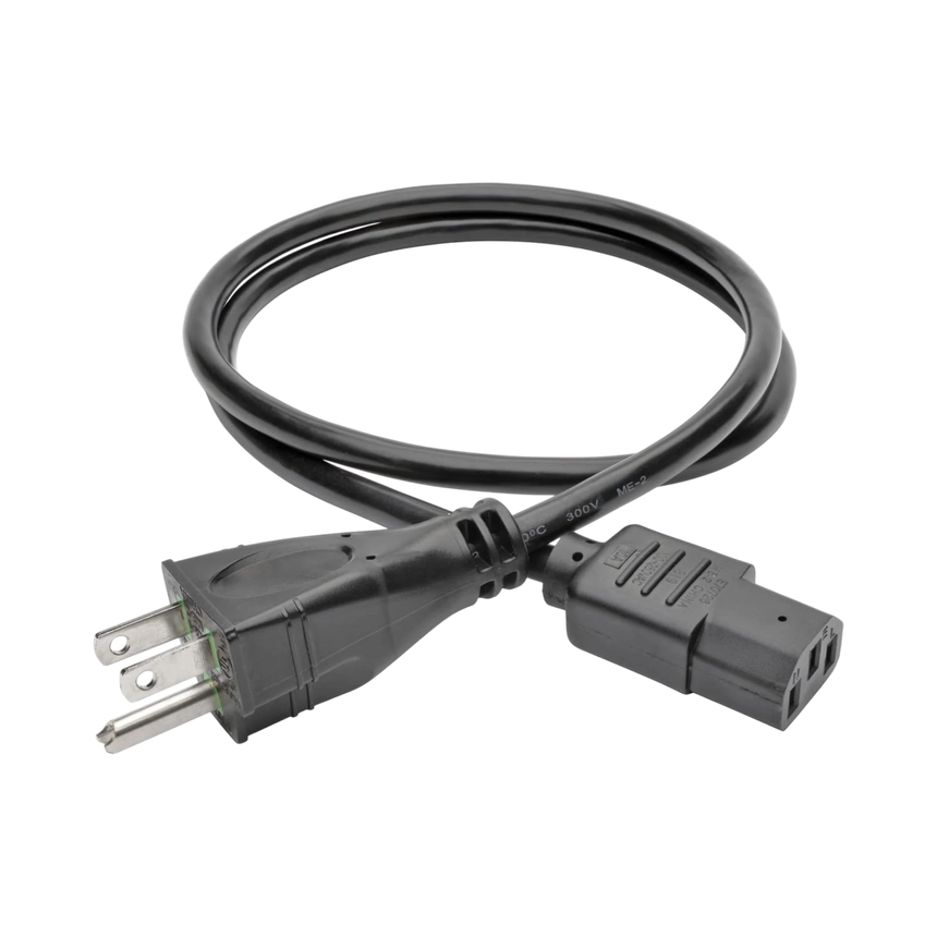Tripp Lite Hospital-Grade Power Cord, NEMA 5-15P to C13, Green Dot, 10A, 125V, 18 AWG, 3 ft. (0.91 m), Black — Being Shipped