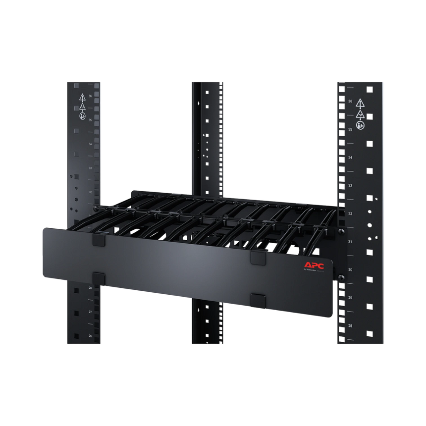 APC NetShelter Cable Management, Horizontal Cable Manager, 2U, Single Side with Cover, Black, 483 x 88 x 110 mm — Being Shipped