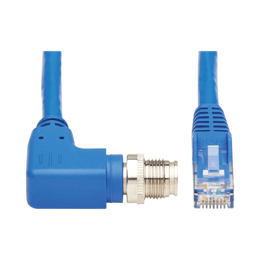 Tripp Lite M12 X-Code Cat6 1G UTP CMR-LP Ethernet Cable (Right-Angle M12 M/RJ45 M), IP68, PoE, Blue, 3 m (9.8 ft.), TAA — Being Shipped