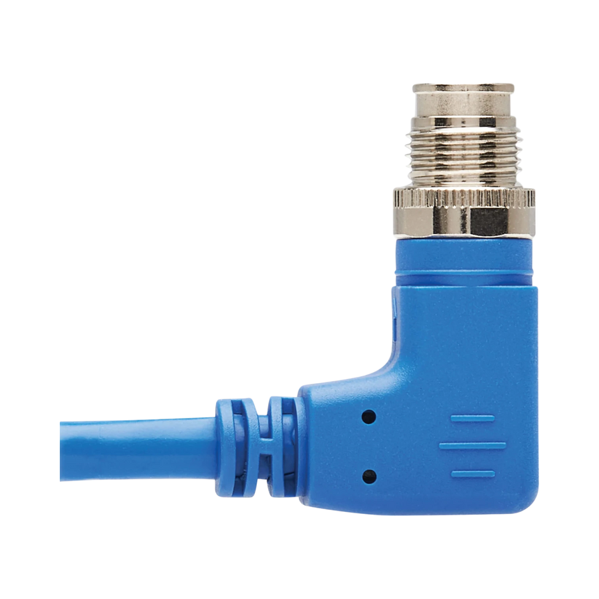 Tripp Lite M12 X-Code Cat6 1G UTP CMR-LP Ethernet Cable (Right-Angle M12 M/RJ45 M), IP68, PoE, Blue, 5 m (16.4 ft.), TAA — Being Shipped