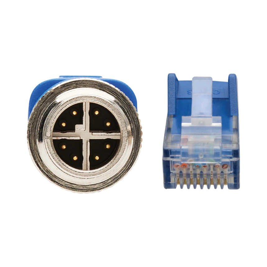 Tripp Lite M12 X-Code Cat6 1G UTP CMR-LP Ethernet Cable (M12 M/RJ45 M), IP68, PoE, Blue, 2 m (6.6 ft.), TAA — Being Shipped