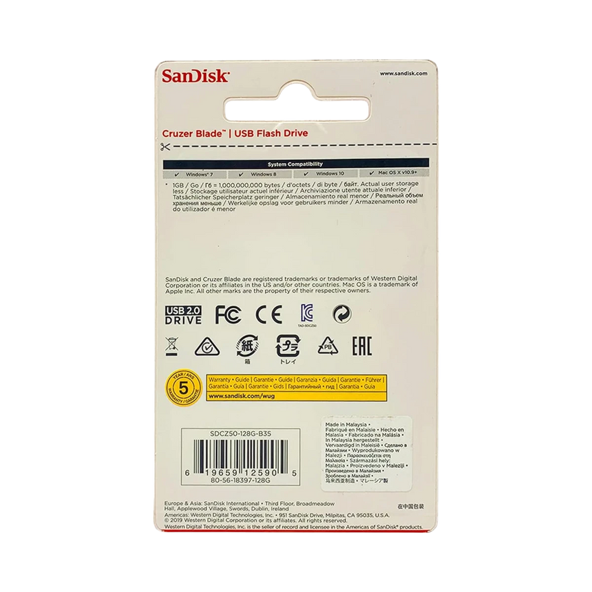 SanDisk Cruzer Blade 128GB USB 2.0 Flash Drive (Black/Red) — Being Shipped