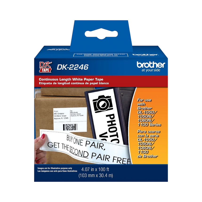 Brother DK2246 Black on White Continuous Length Paper Labels (4.07" x 100') — Being Shipped