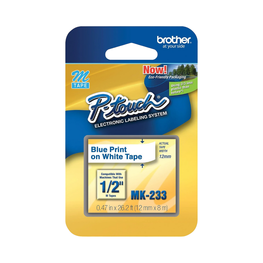 Brother 12mm (0.47") Blue on White Non-Laminated Tape for P-touch 8m (26.2 ft) — Being Shipped