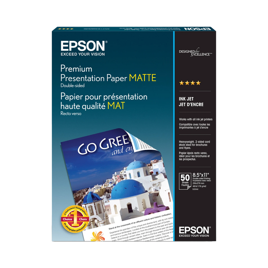 Epson Premium Presentation Paper Matte Double-Sided (8.5 x 11", 50 Sheets) — Being Shipped