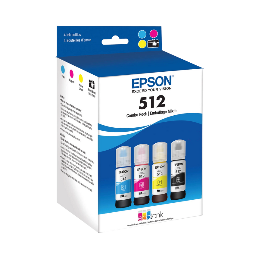 Epson T512 EcoTank Ink Bottle Multi-Pack (Cyan, Magenta, Yellow, Photo Black) — Being Shipped