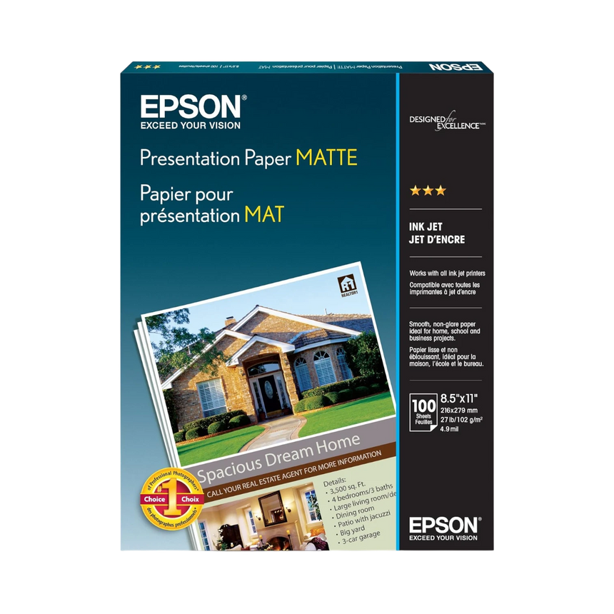 Epson Presentation Paper Matte (8.5 x 11", 100 Sheets) — Being Shipped