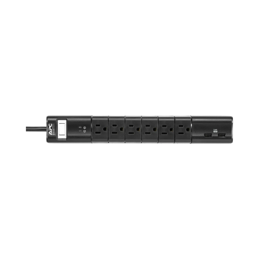 APC Essential SurgeArrest Rotating 6-Outlet Surge Protector with 5V 3.4A USB Ports (Black, 120V) — Being Shipped