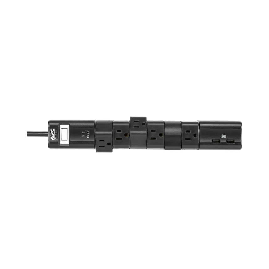 APC Essential SurgeArrest Rotating 6-Outlet Surge Protector with 5V 3.4A USB Ports (Black, 120V) — Being Shipped