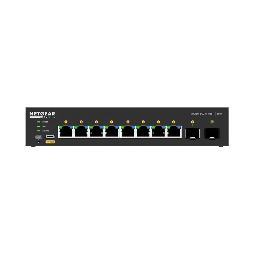 NETGEAR AV Line M4250 GSM4210PX 8-Port Gigabit PoE+ Compliant Managed AV Switch with SFP (220W) — Being Shipped