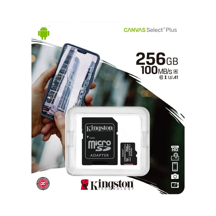 Kingston Canvas Select Plus 256GB UHS-I microSDXC Memory Card with SD Adapter — Being Shipped