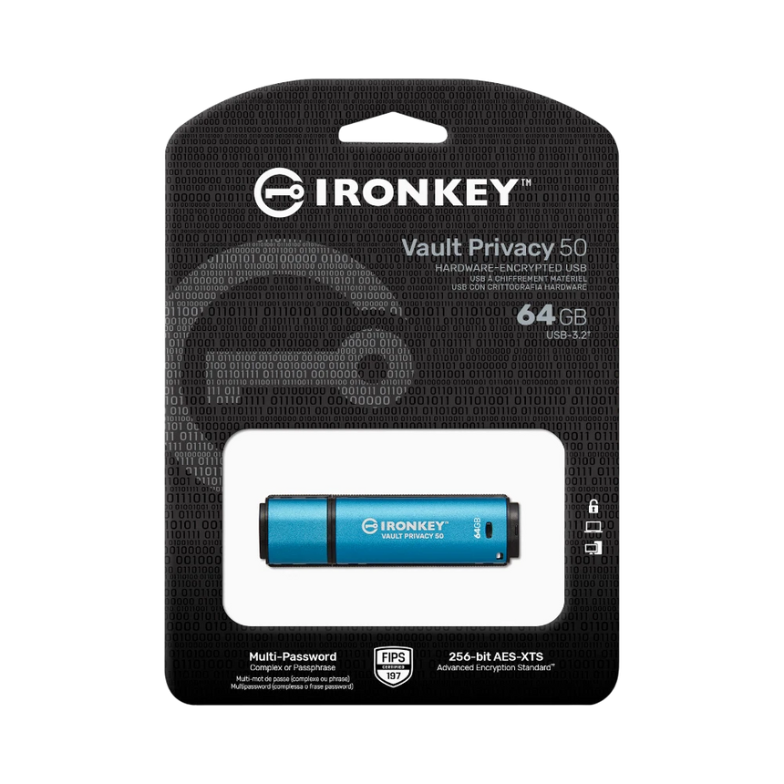 Kingston IronKey Vault Privacy 50 Series 64GB USB-A 3.2 Gen 1 Flash Drive (TAA Compliant) — Being Shipped