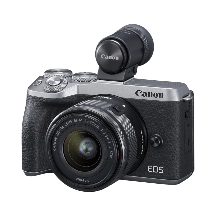 Canon EOS M6 Mark II Mirrorless Camera with 15-45mm Lens and EVF (Silver) — Being Shipped