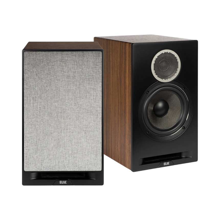 ELAC Debut Reference Two-Way Bookshelf Speaker (Black Baffle, Walnut Cabinet, Pair) — Being Shipped